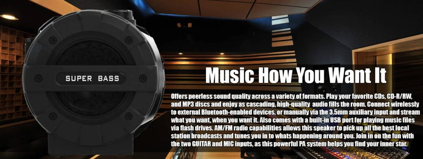 Naxa MP3 & CD Bass Reflex Boombox & PA System with Bluetooth (NPB-262)